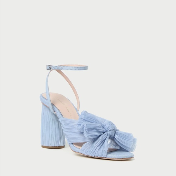 Camellia Blue Pleated Bow Heel - Picture 1 of 10
